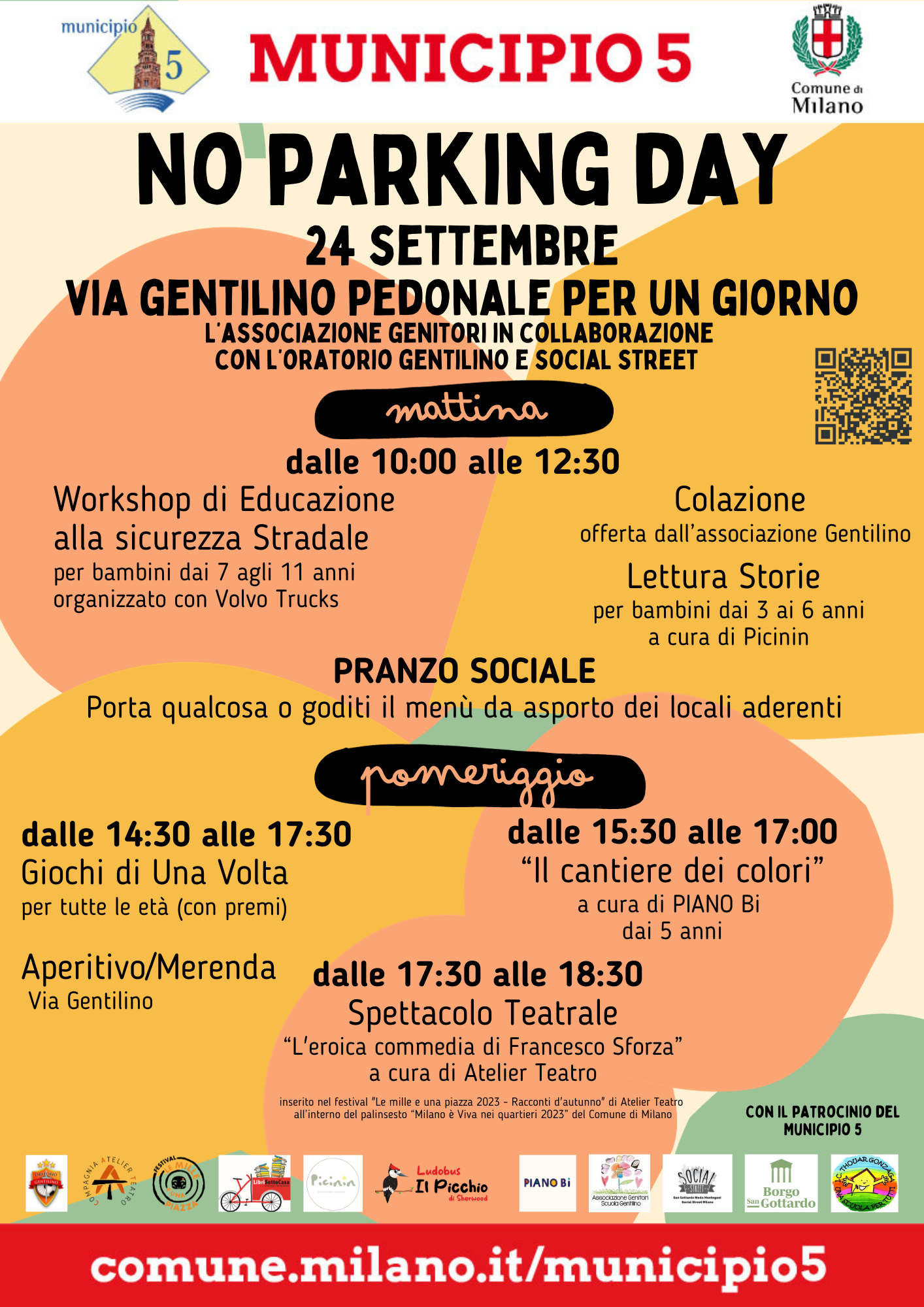 Locandina del No Parking Day del 24 settembre 2023 — Via Gentilino pedonale per un giorno